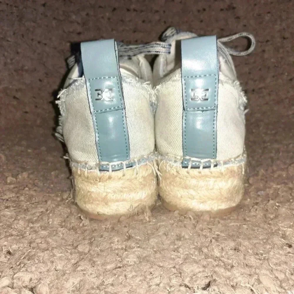 SAM EDELMAN-Carleigh Blue Chambray Denim Lace Up Espadrilles-Sz 8-Excellent